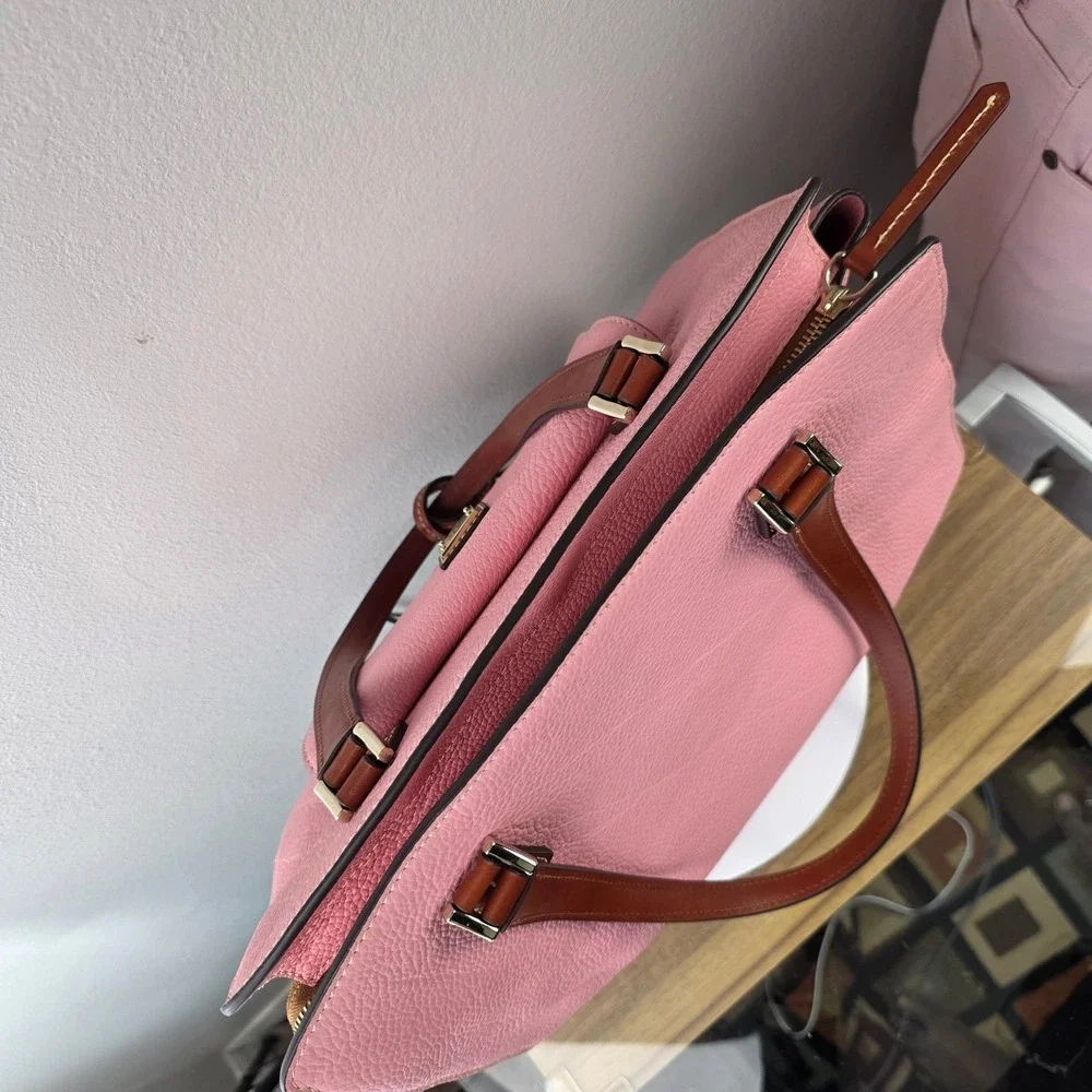 Dooney & Bourke Pink Pebbled Leather Shoulder Bag Brown Trim Tassel Logo Purse